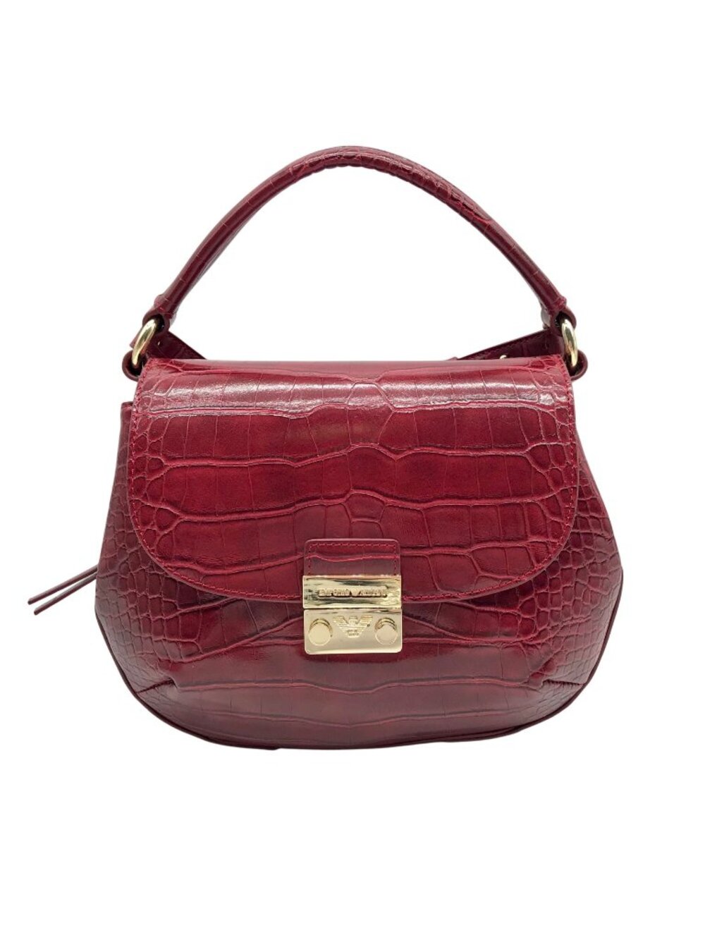 Emporio Armani Burgundy Croc Embossed Leather Crossbody Bag